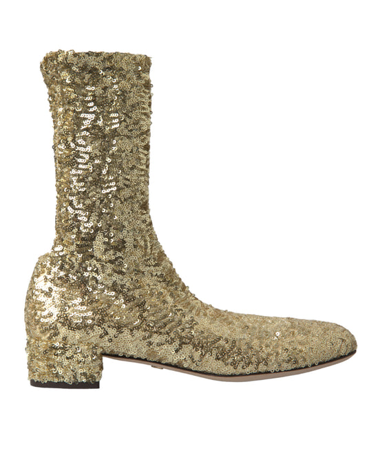 Dolce & Gabbana Gold Pailletten kurze Stiefel Stretch Schuhe