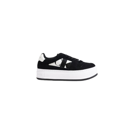 Calvin Klein Jeans Schwarze Leder-Plateau-Sneaker