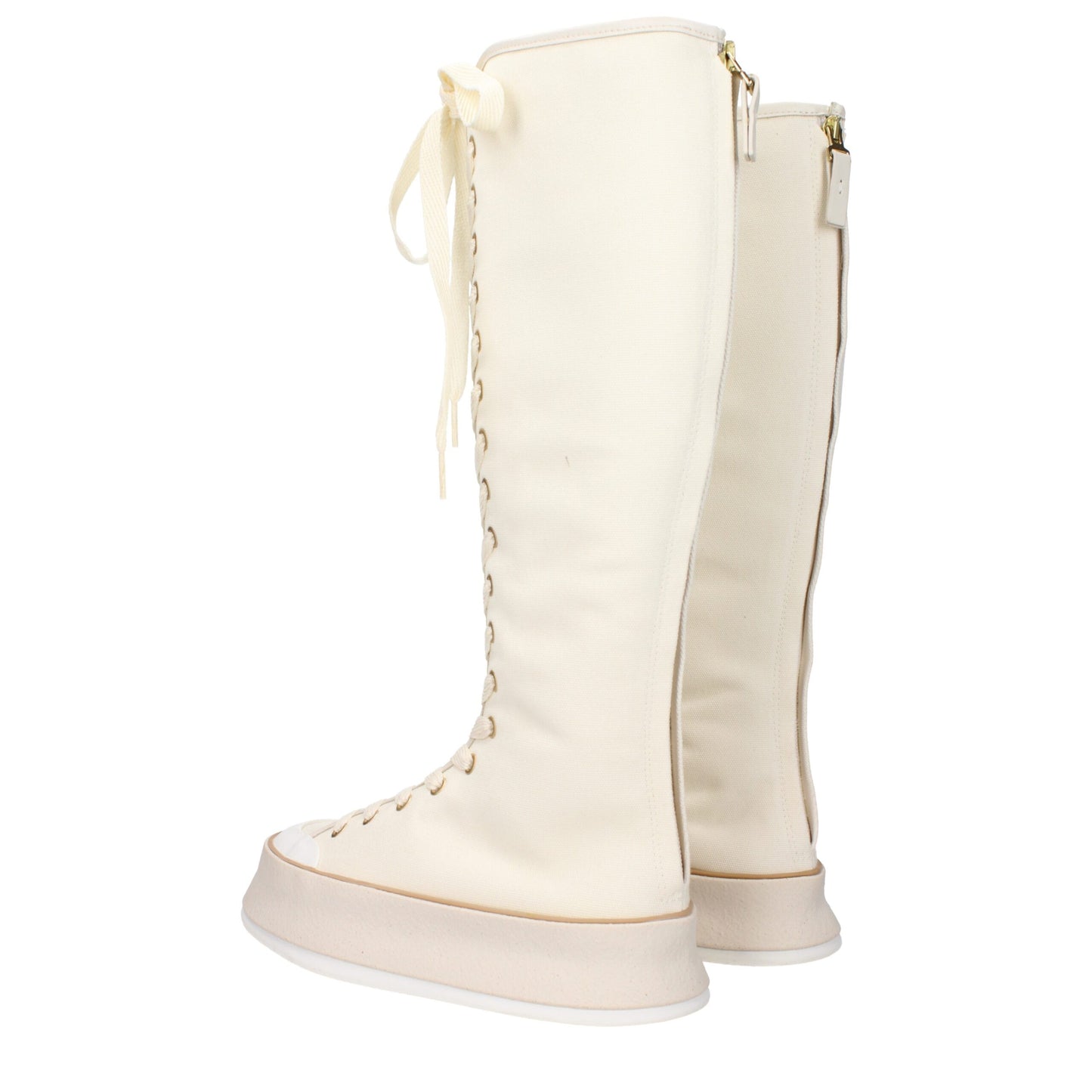 Max Mara beige fabric lace-up boots