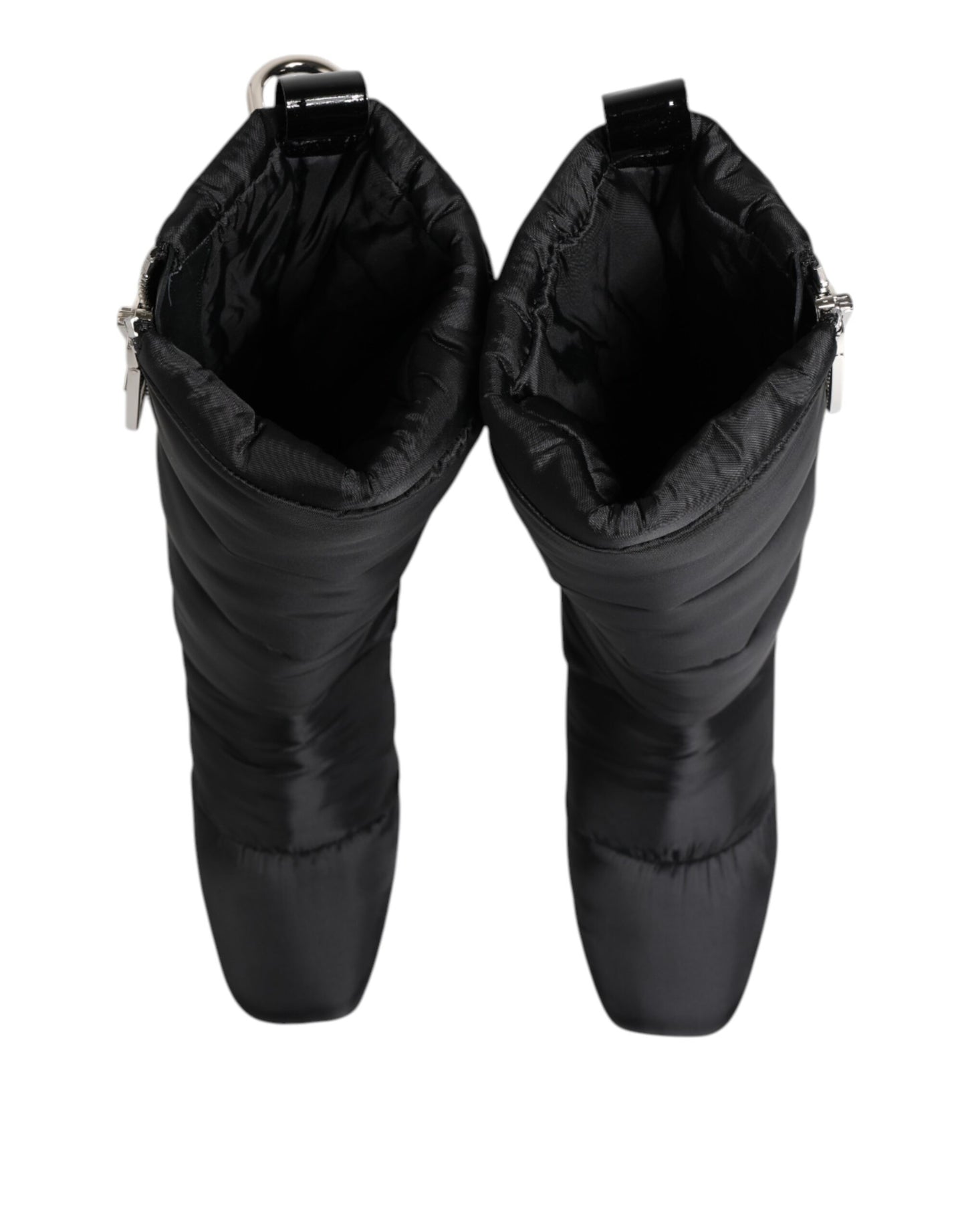 Dolce & Gabbana Schwarz gepolsterte Mid Calf Logo Heel Stiefel Schuhe